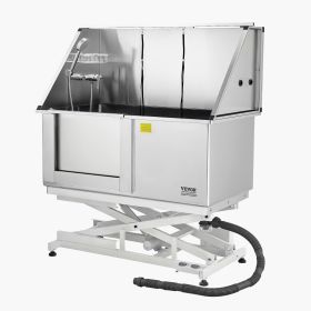 Electric Lift Dog Washing Station, 50 inch Professional Stainless Steel Pet Grooming Tub w/ PE Water Filter Board
