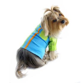 Knit Cotton Contrast Shirt with Roll-Up Sleeves (Color: Green/Blue, size: XS)