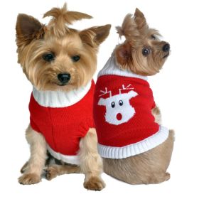 Dog Cable Knit 100% Cotton Sweater - Red Rudolph Holiday (Option: XX-Small)